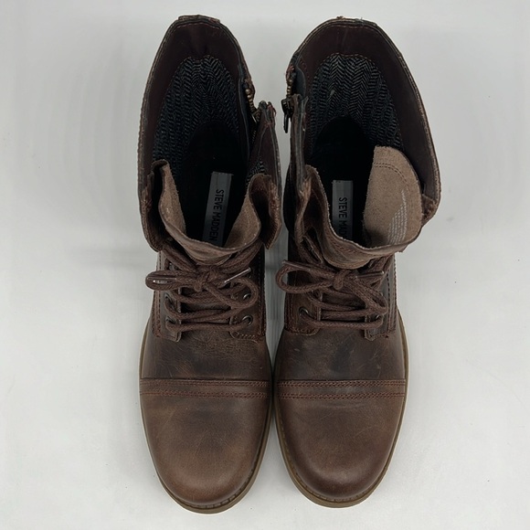 Steve Madden Mens Troopah-C Combat Boot, Brown Leather Lace Up & Zipper Close 7M - Picture 3 of 11
